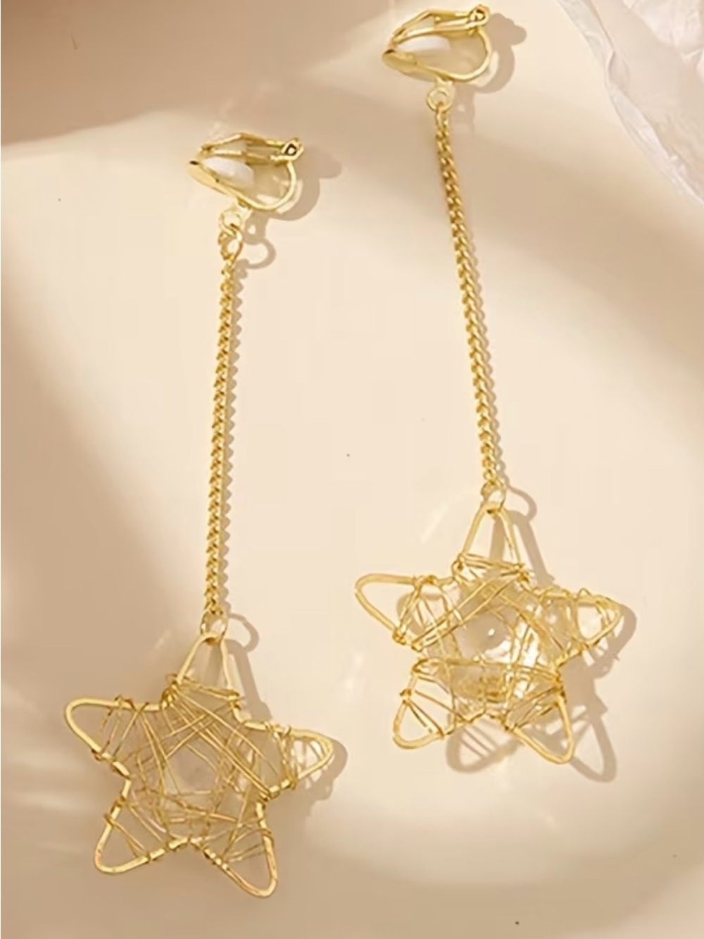 Gold Star Drop Clip-On Earrings - Elegant Women Accessories